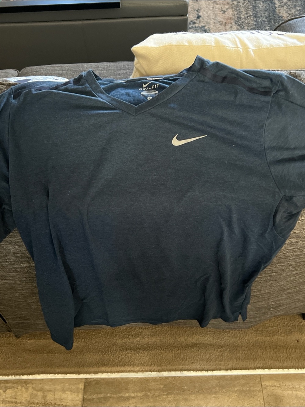 Nike Men's V-Neck Performance T-Shirt in Navy Blue with White Swoosh
